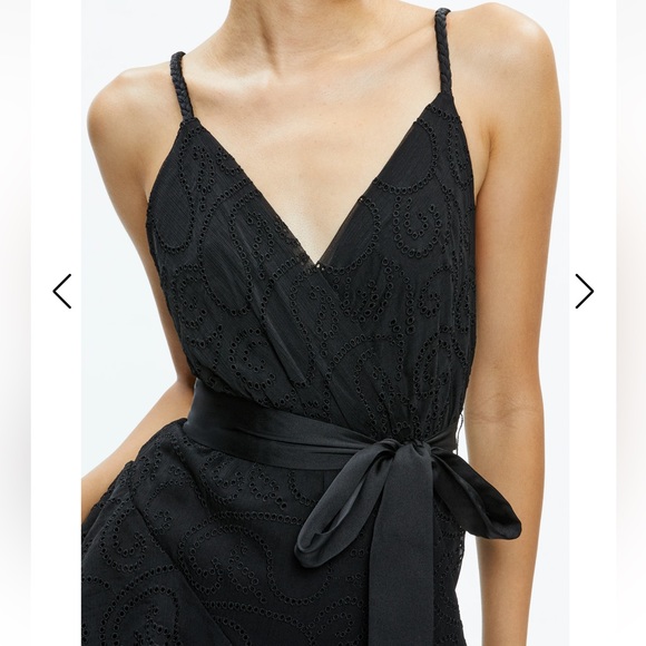 Alice + Olivia Emelia Silk V-neck Eyelet Ruffle Maxi Dress In Black - 6 - Picture 3 of 7